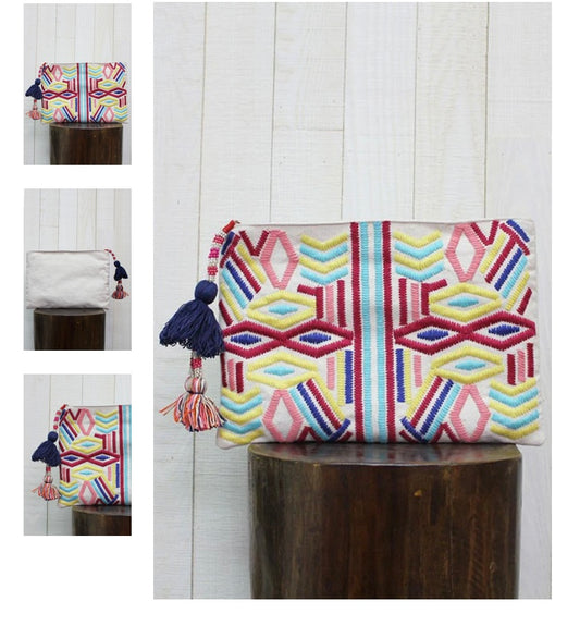 Multi Colored Embroidered Clutch Bag by Lovestitch