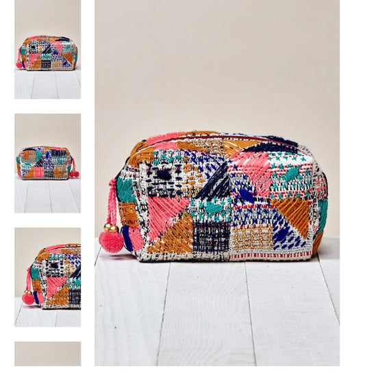 Multi Beaded Embroidered Make-up Bag by Lovestitch