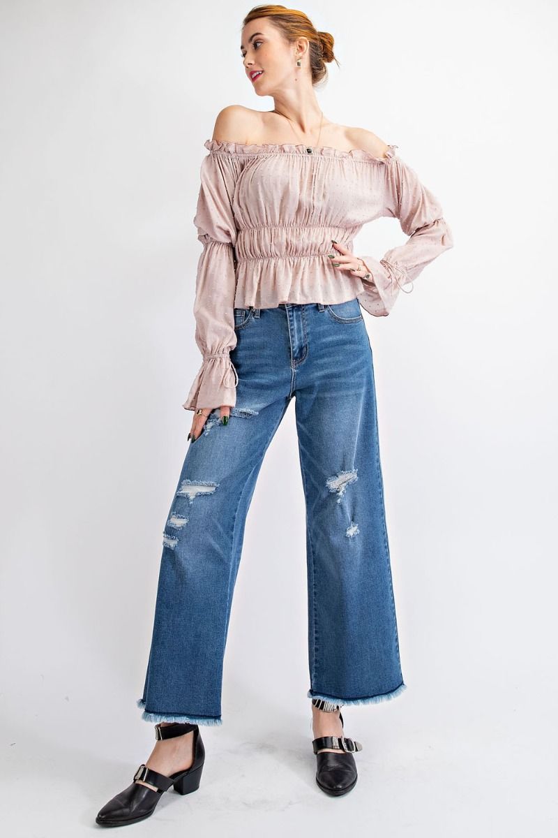 Off Shoulder Rouch Latte Top