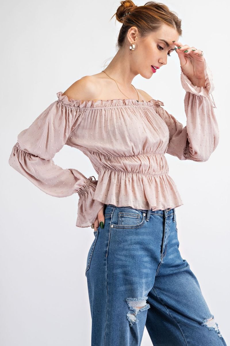 Off Shoulder Rouch Latte Top