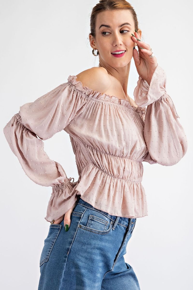 Off Shoulder Rouch Latte Top