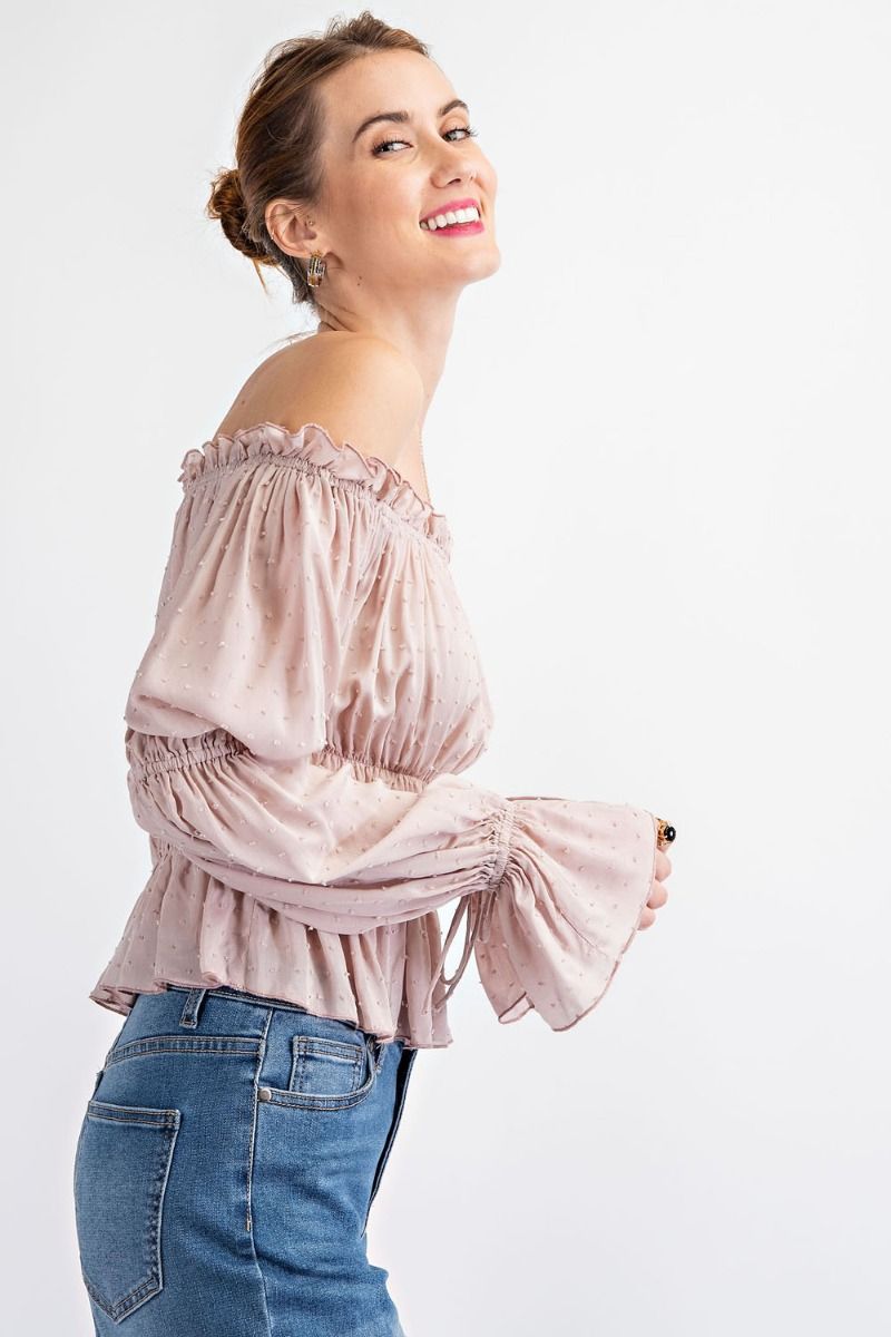 Off Shoulder Rouch Latte Top