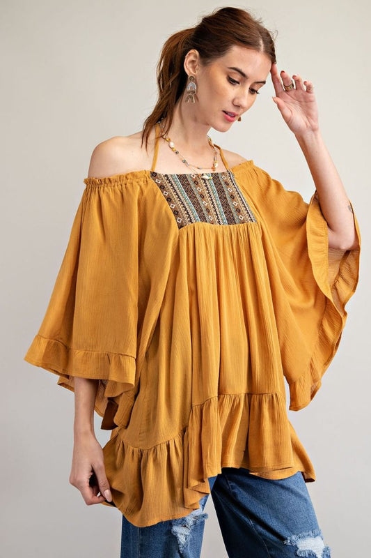 Boho Chic Top with Bell Shape Sleeves