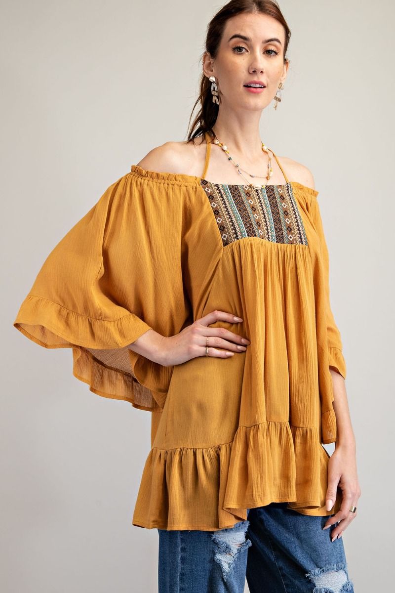 Boho Chic Top with Bell Shape Sleeves